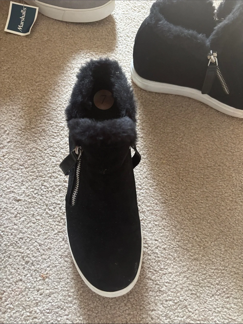 Madden Girl Black Faux-Fur Wedge Sneaker